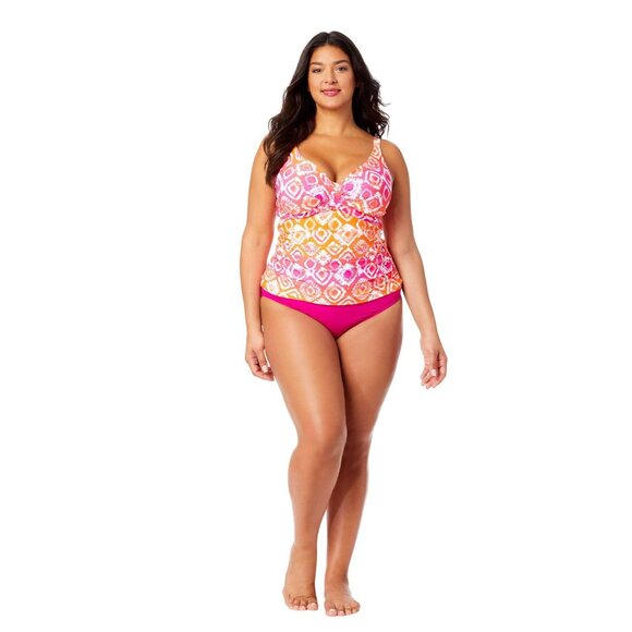 NWT Anne Cole Womens Tie Dye Foulard Tankini Swim Top Tie Dye Foulard Pink 16W - Picture 3 of 8